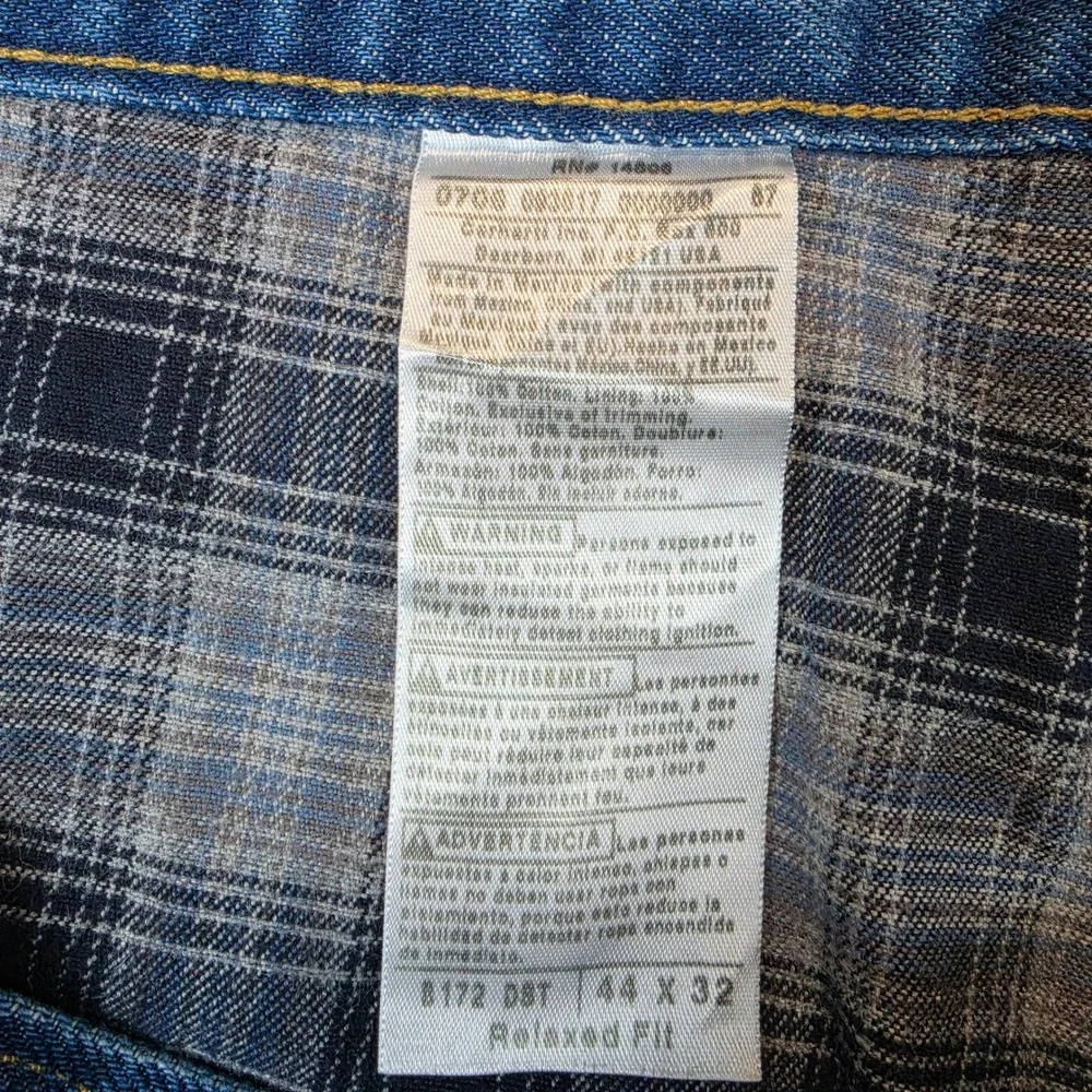NWT Carhartt Flannel Lined Relaxed Fit Jeans Mens 44x32 Dark Blue Straight B172